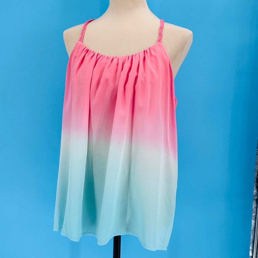 Gypsy 05 Women Pink Blue Ombre 100% Silk Braided Racerback Tank Top Size M